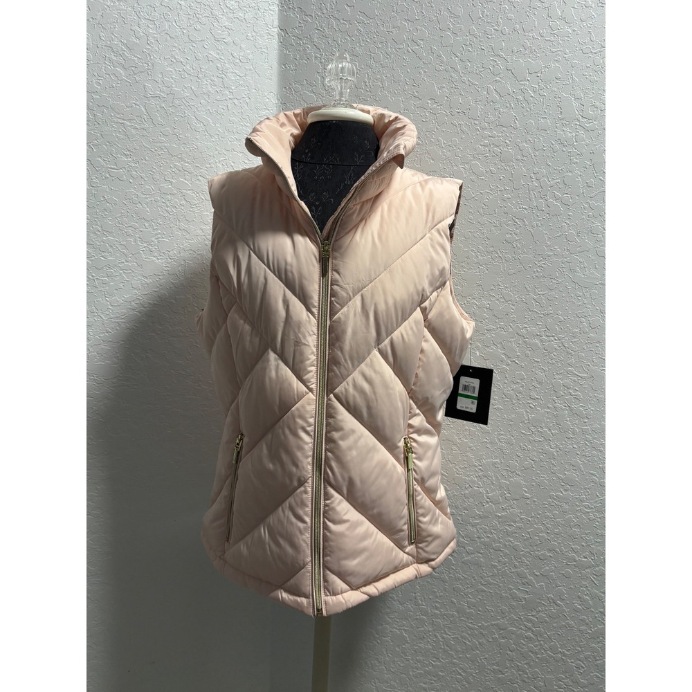 Halston Womens Rose Pink Quilted Puffer Vest Sorona Aura HS4OV703 Size L NEW